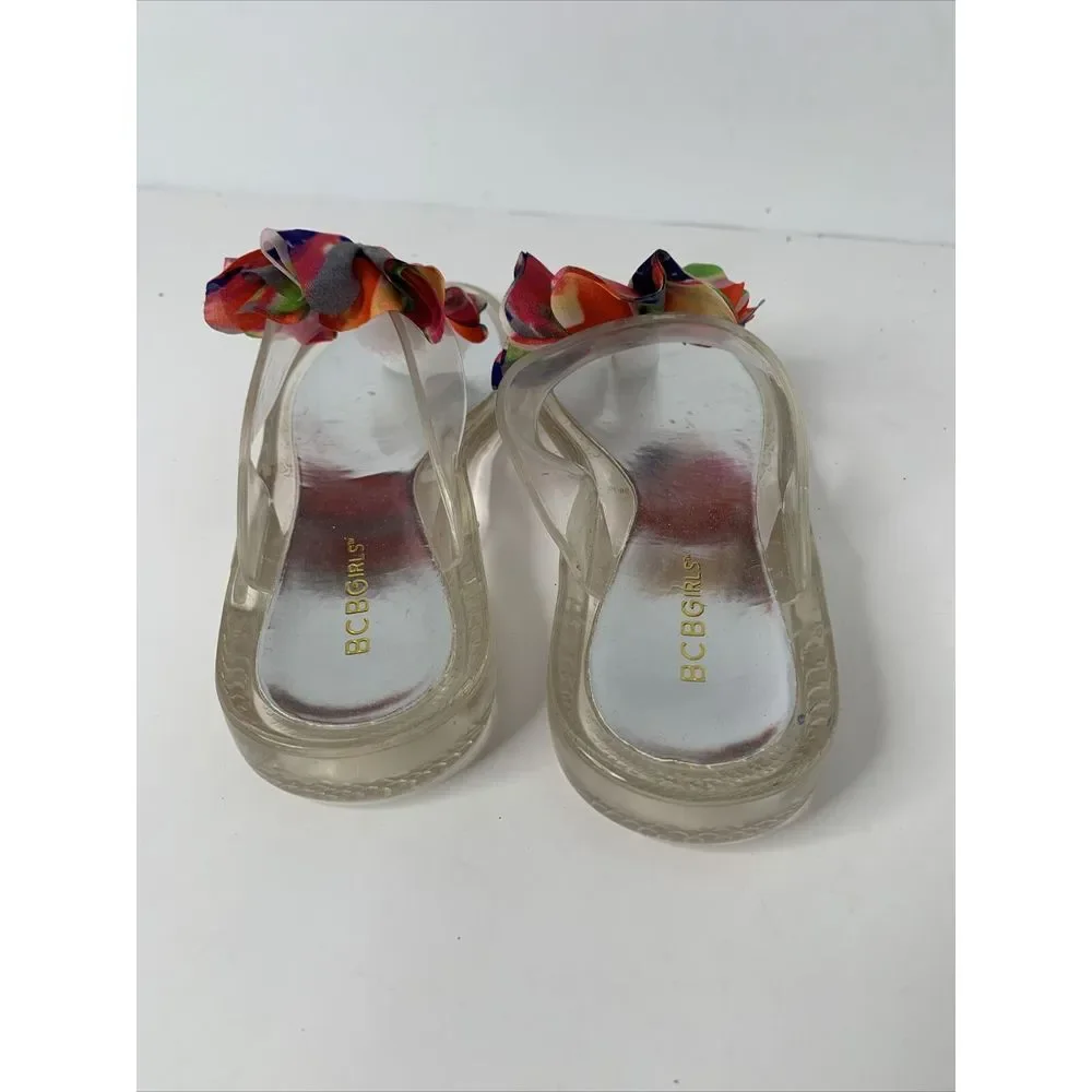 BCBGirls‎ Sandals Thongs Flip Flops Clear Plastic w/Fuchsia & Purple Size 9